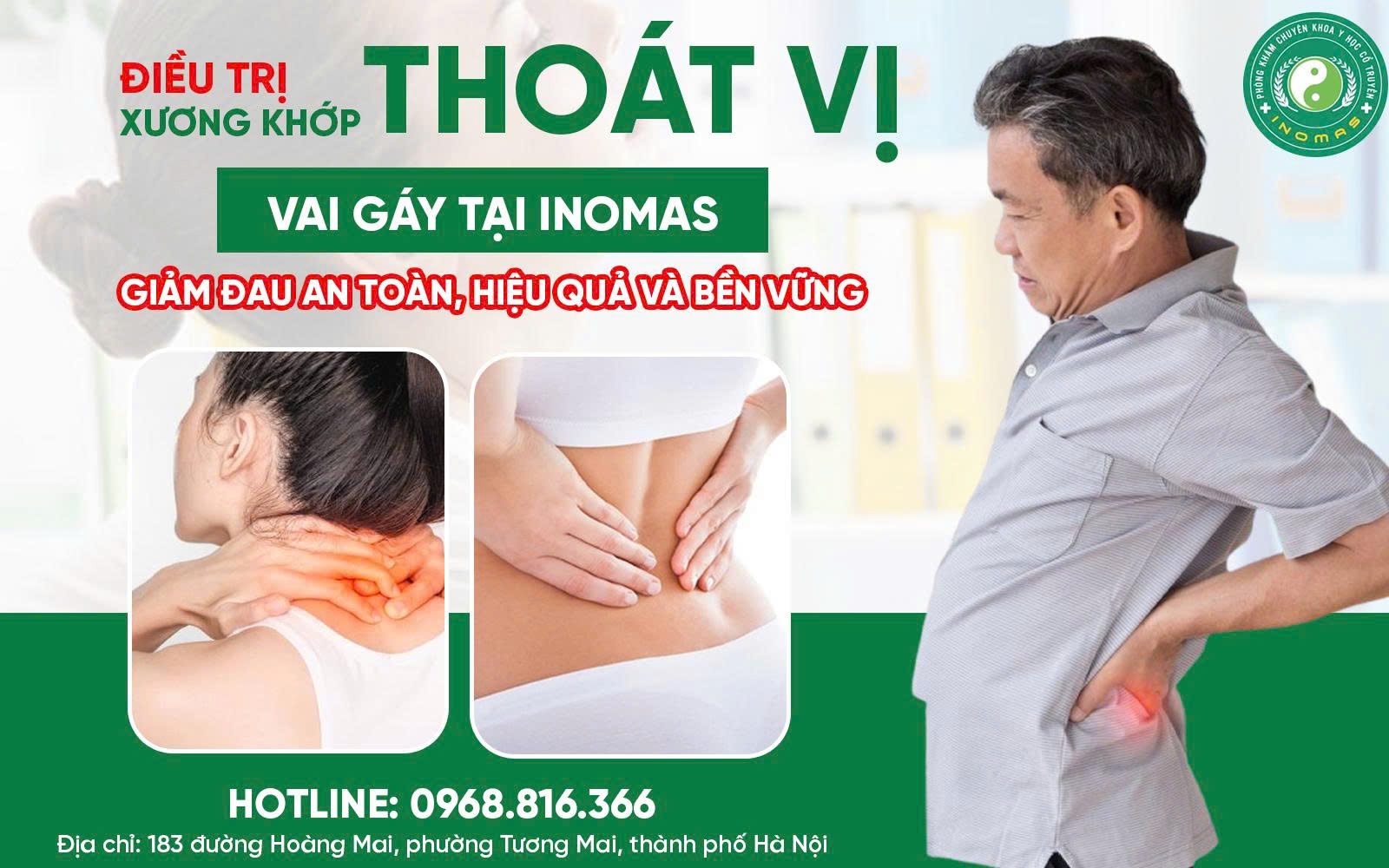ĐIỀU TRỊ XƯƠNG KHỚP, THOÁT VỊ – VAI GÁY TẠI INOMAS: GIẢI PHÁP AN TOÀN, HIỆU QUẢ BỀN VỮNG TỪ Y HỌC CỔ TRUYỀN