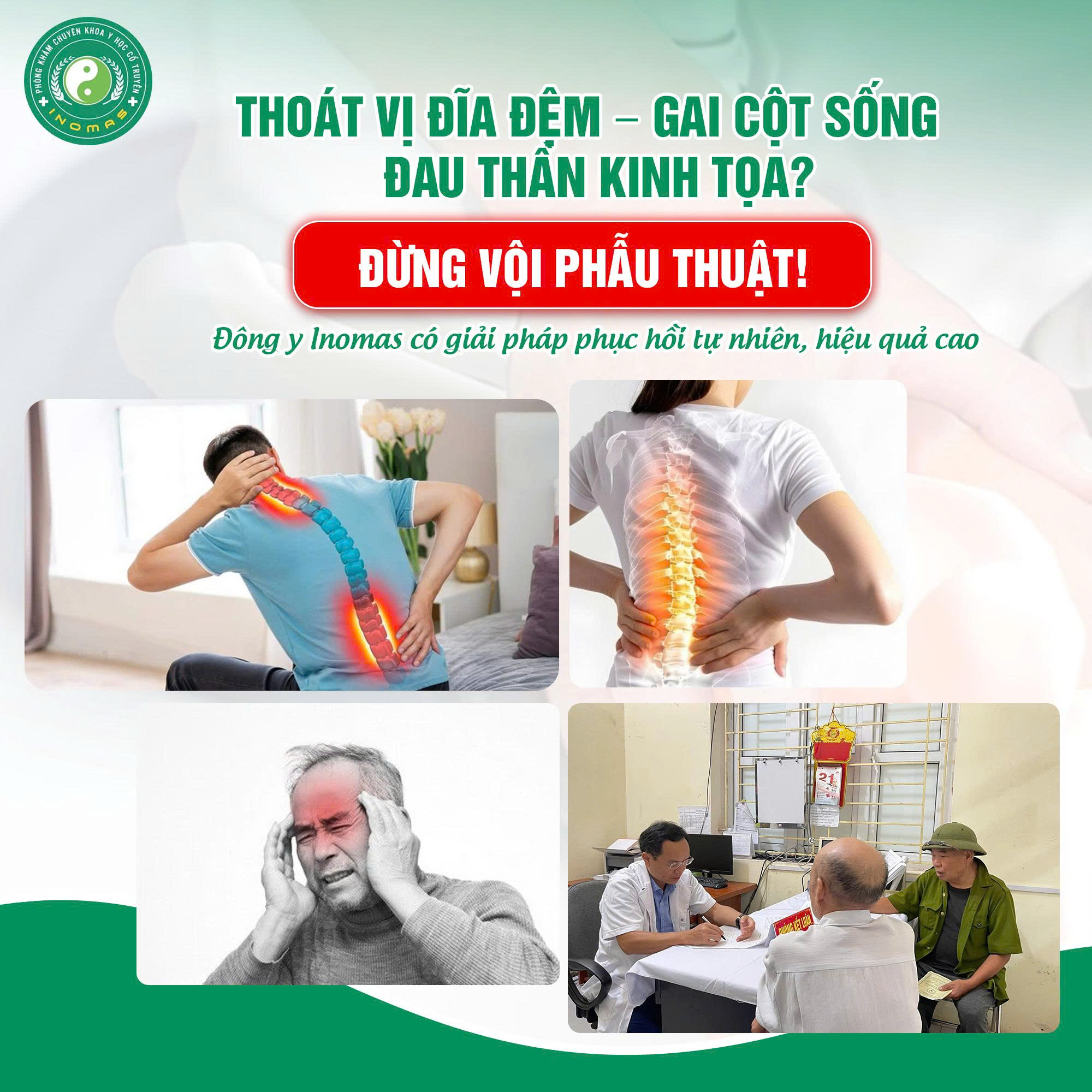 Thoát vị đĩa đệm – Gai cột sống – Đau thần kinh tọa: Hiểu đúng để chữa đúng tại Phòng khám Chuyên khoa YHCT Phương Đông Inomas